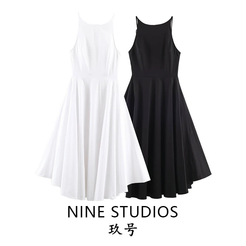 Elegante Vestido Midi Ajustado de Color Puro con Diseño de Espalda Descubierta y Tirantes de NINE ZAR, Estilo Casual para Muj...