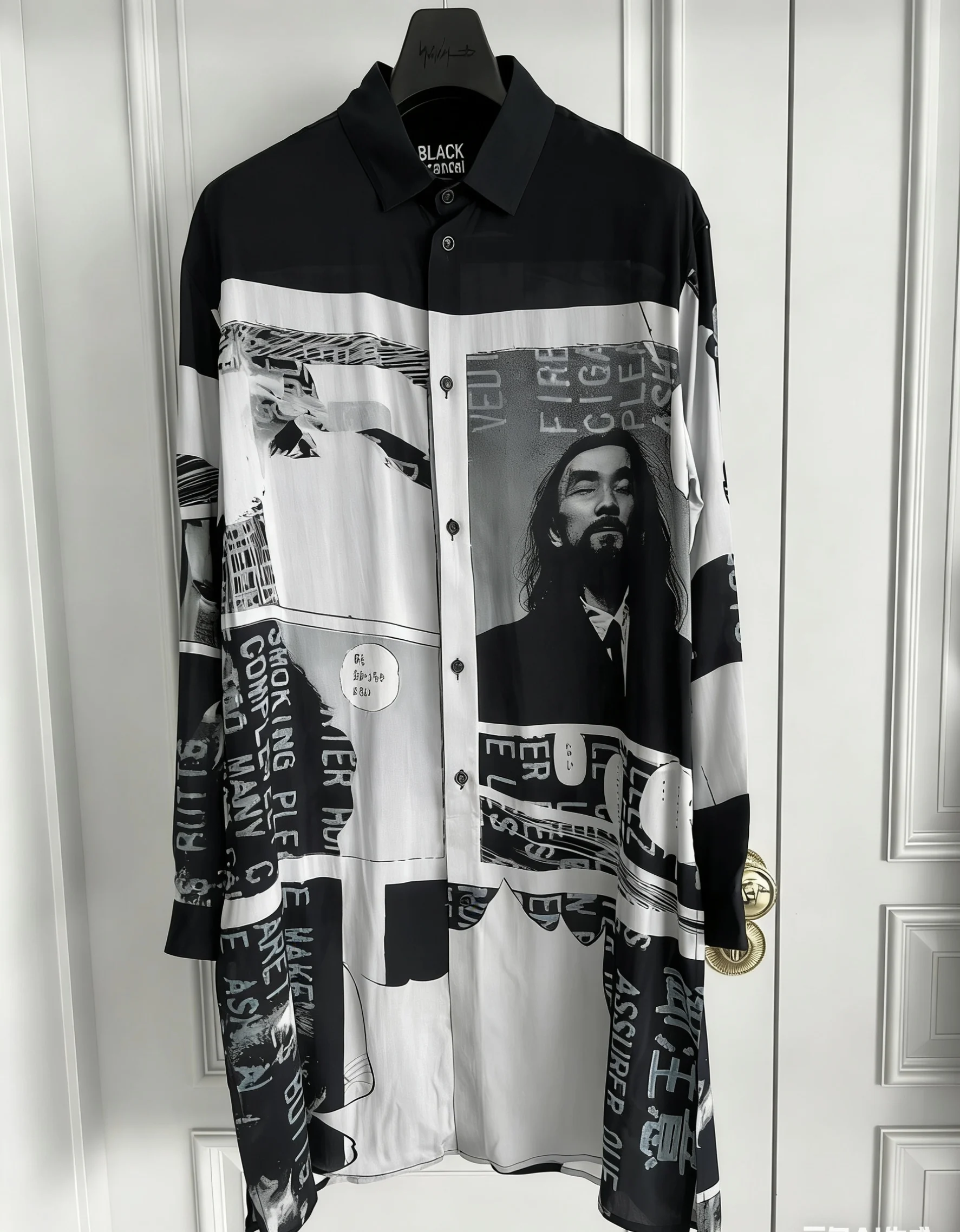 

TOP-YAMAMOTO original design hand-drawn cartoon print long shirt for men on the streets of Hawaii