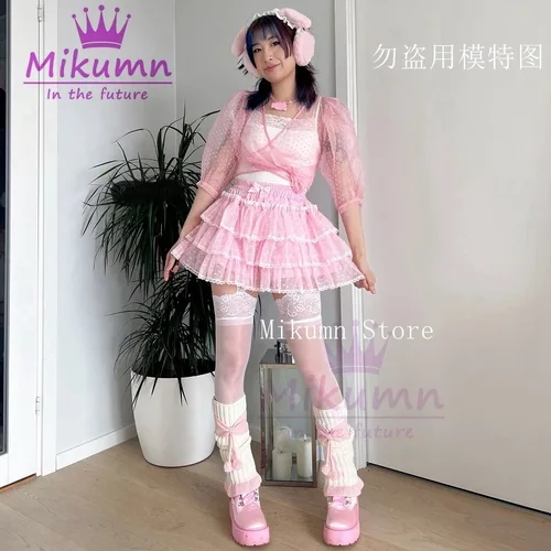 Imagen 2 del producto Mikumn Harajuku dulce encaje pantalones cortos faldas Y2k japonés Lolita Kawaii JK volantes Bloomers mujeres cintura elástica pantalones cortos de seguridad