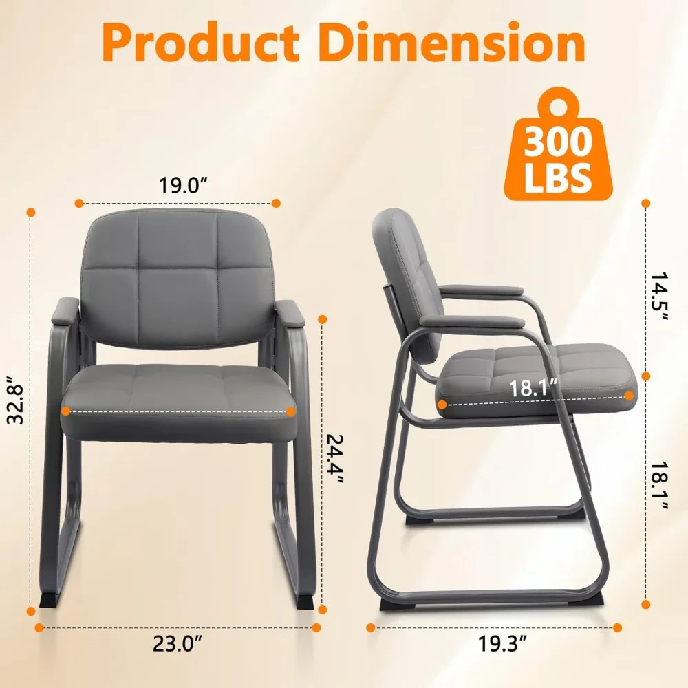 Waiting Room Guest Chair with Bonded Leather Padded Arm Rest for Office Reception and Conference Desk Black with Sled Ba