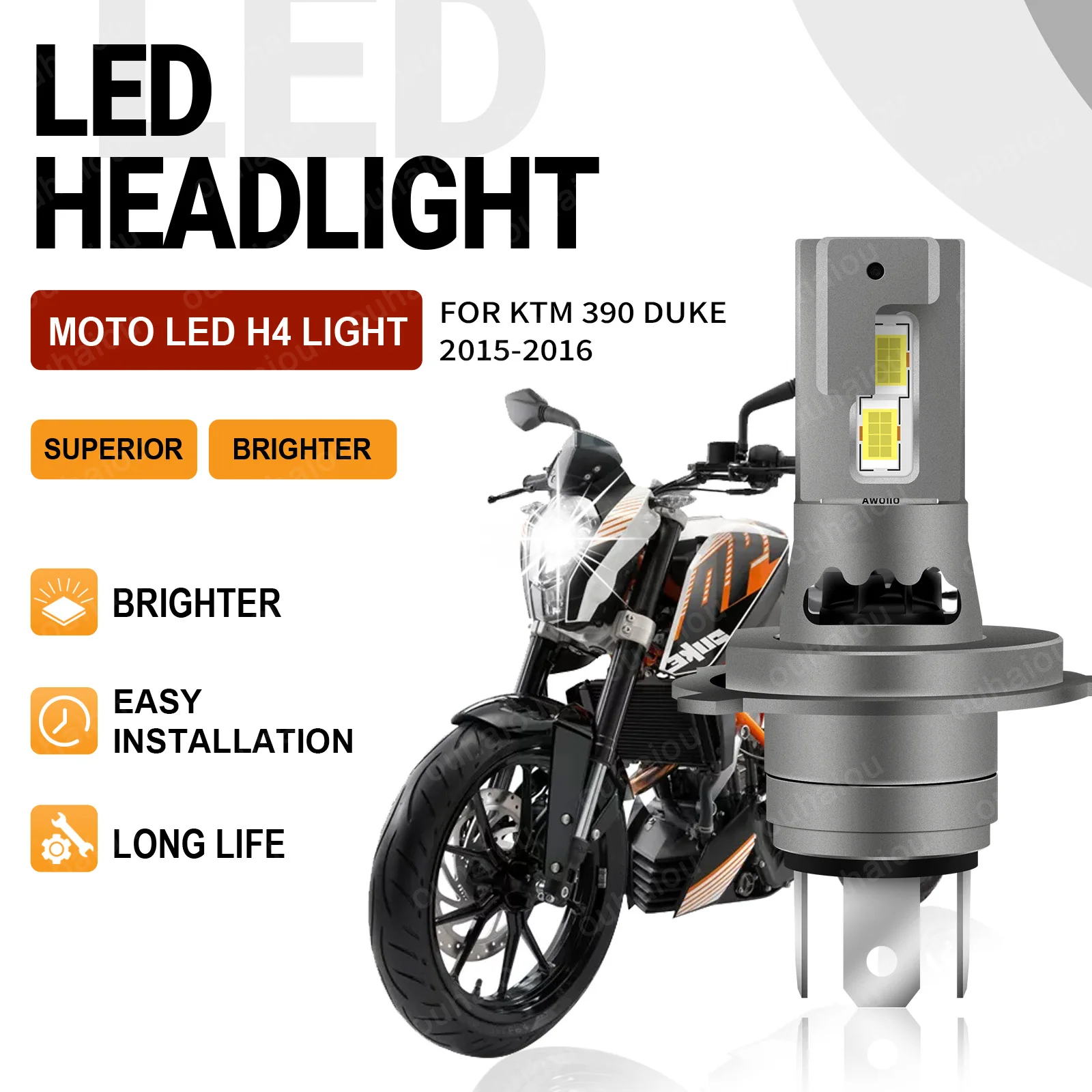 

1PCS H4 Motorcycle Headlight Bulbs Super Bright 12v LED Headlamp 6000K Cold White For KTM 390 Duke 2015 2016