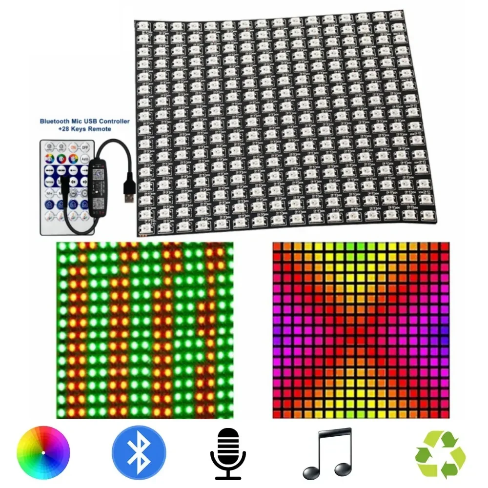 Led Module Light Kit WS2812 8*8 16*16 8*32 Individually Addressable Led Digital Flexible Screen With 28Keys Bluetooth Controller