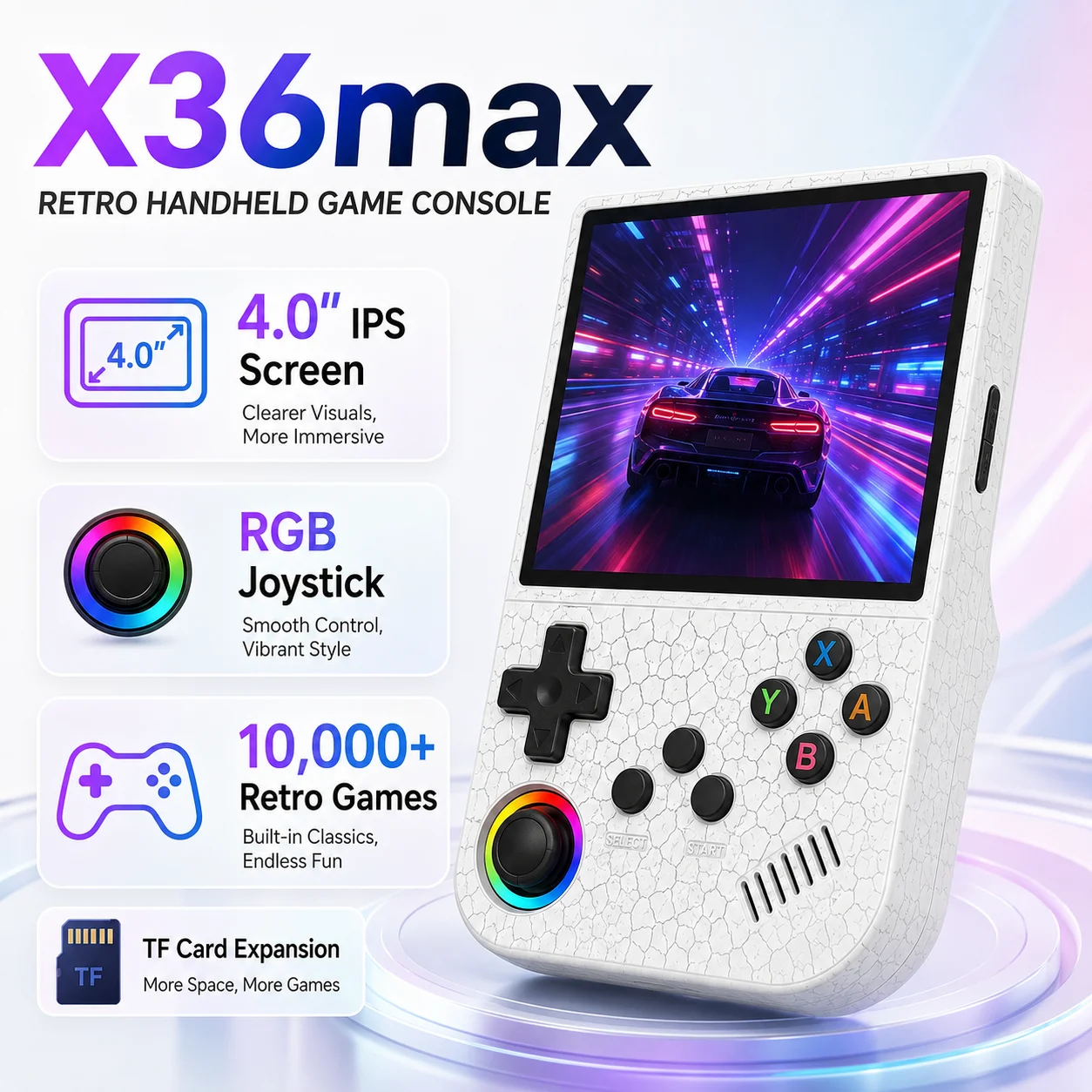 X36 Max Handheld Game Console 4.0''IPS Screen 128Linux System Joystick RGB Lighting Smartpro Retro Video Game Player Gift