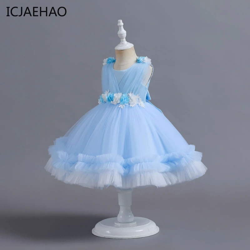 ICJAEHAO Baby Girl 1 Year Birthday Dress Layered Tulle For Pageant Ceremony Party 0-4Y Kids Ball Gowns Elegant Toddler Clothes