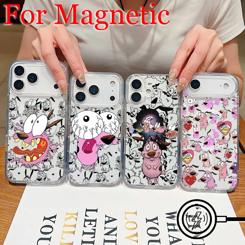 COURAGE The Cowardly Dog Magnetic Phone Case for Samsung Galaxy S26 S25 S24 S23 S22 S21 S20 FE Edge Plus Ultra 5G Soft Clear