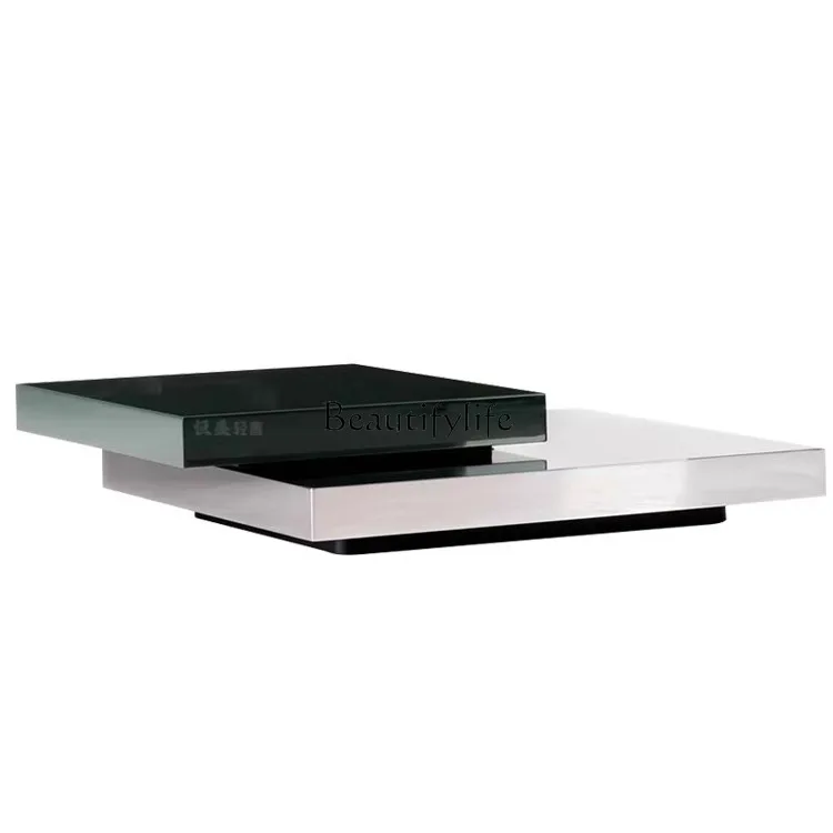 

Italian light luxury living room square rotating creative coffee table