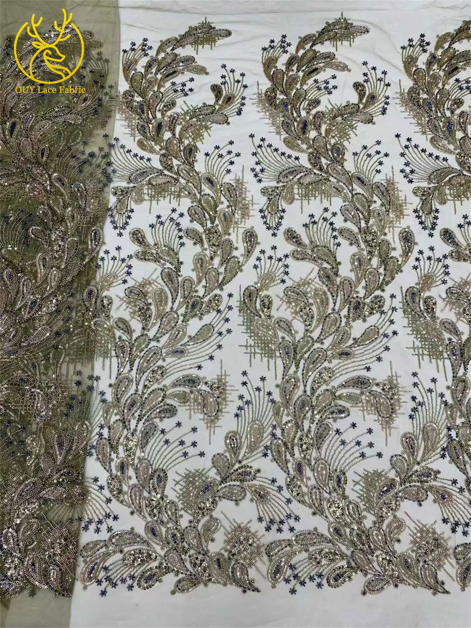 Tessuto di pizzo da sposa ricamato con perline africane di lusso Sposo Tessuto di pizzo francese nigeriano con paillettes a rete Abito da festa da donna cucito