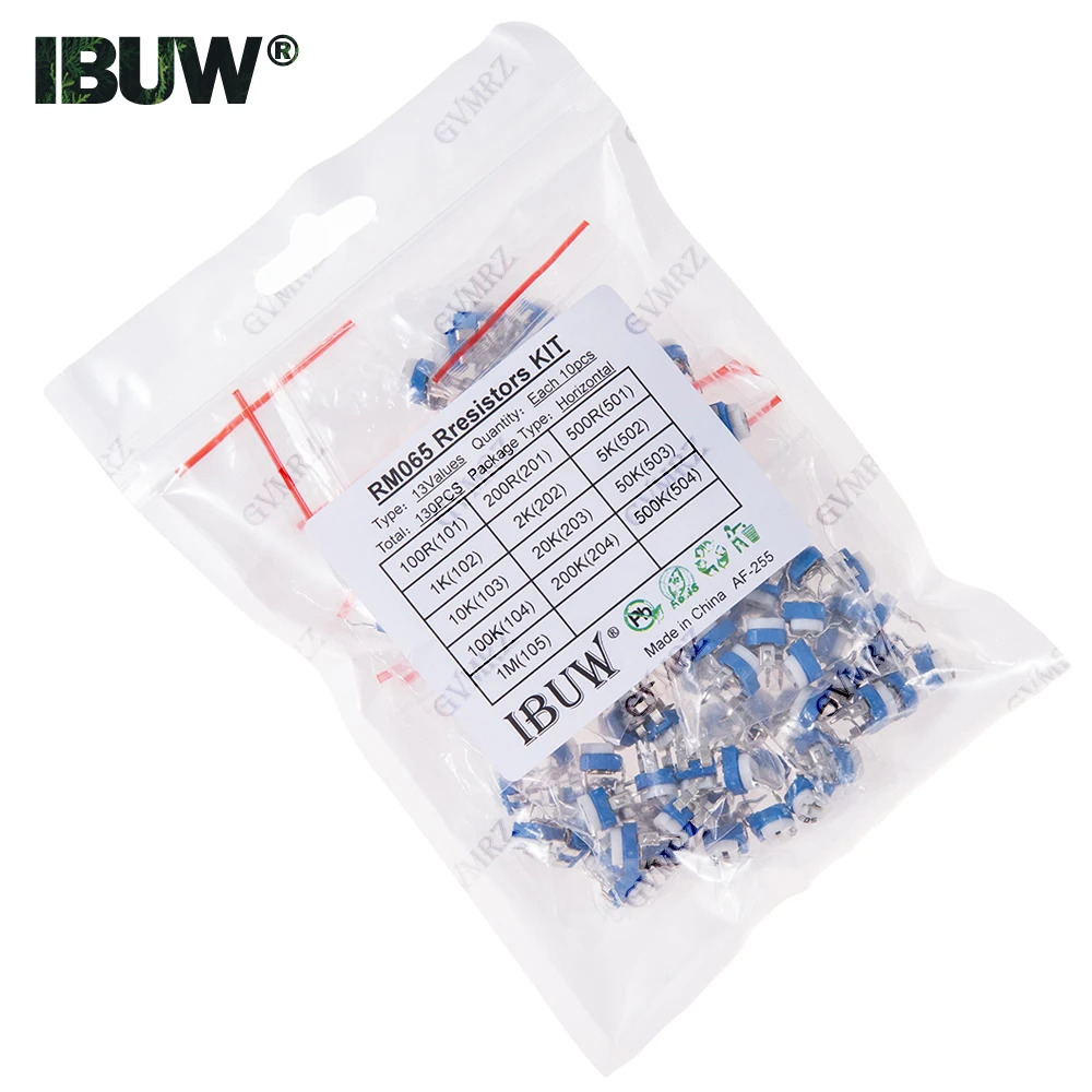 130PCS 13Values RM065 Resistors Kit (100R-1MΩ) Horizontal for DIY Electronic Circuit Project