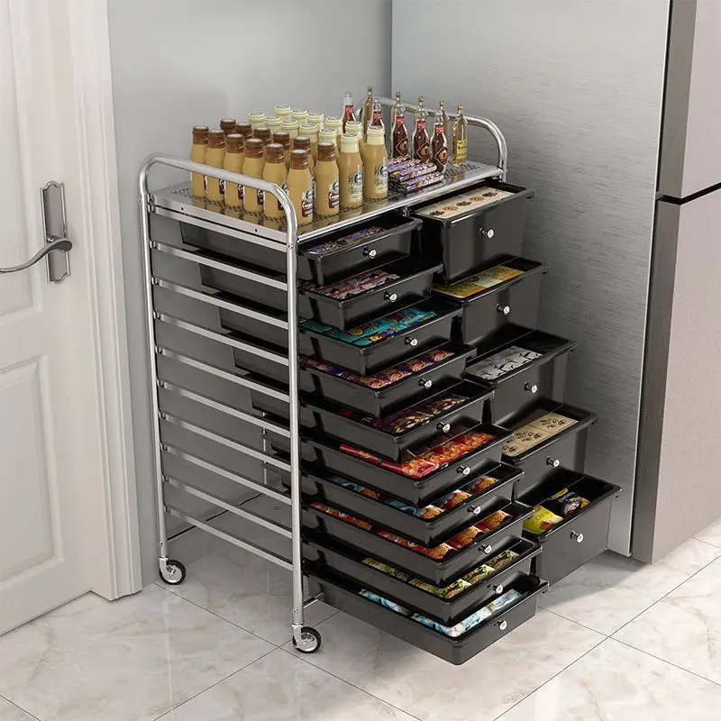 Storage cart, movable snack cabinet, storage cabinet, multi-layer pull-out storage cabinet, large capacity small cart