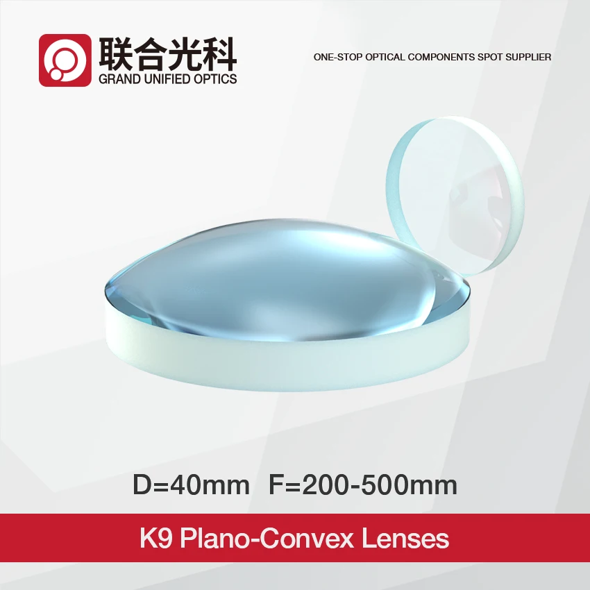 Dia 40mm Optical Glass K9 Plano Convex Lenses With VIS NIR SWIR Coating FL200mm 250mm 500mm