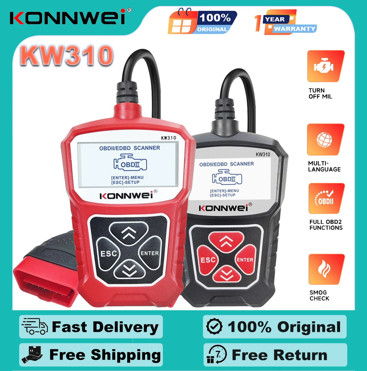 KONNWEI KW310 OBD2 Car Diagnostic Scan Tool Automotive ODB2 FULL OBD 2 Scanner Code Reader with Check Car Oil Light Auto Tools