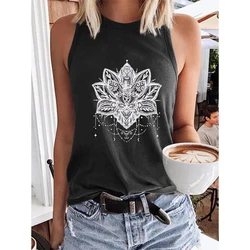 Summer Lotus Dandelion 3D Print Tank Tops Women Vintage Streetwear Y2k Oversized Vest Off Shoulder Sleeveless New Woman Camisole