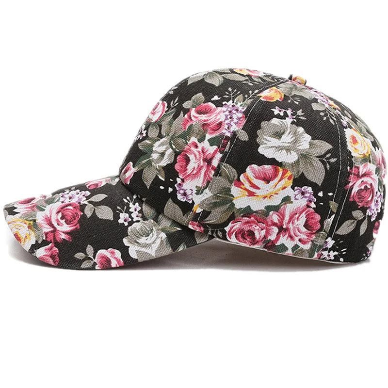 Fashion Women\'s Summer Cap Floral Print Trucker Hat Outdoor Streetwear Cap Female Baseball Cap With Flowers And Plants Design