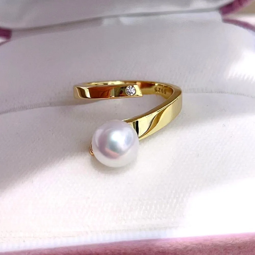 

DIY Pearl Ring Accessories S925 Sterling Silver Ring with Open Gold Silver Jewelry Set Fit 8-10mm Circle Z208