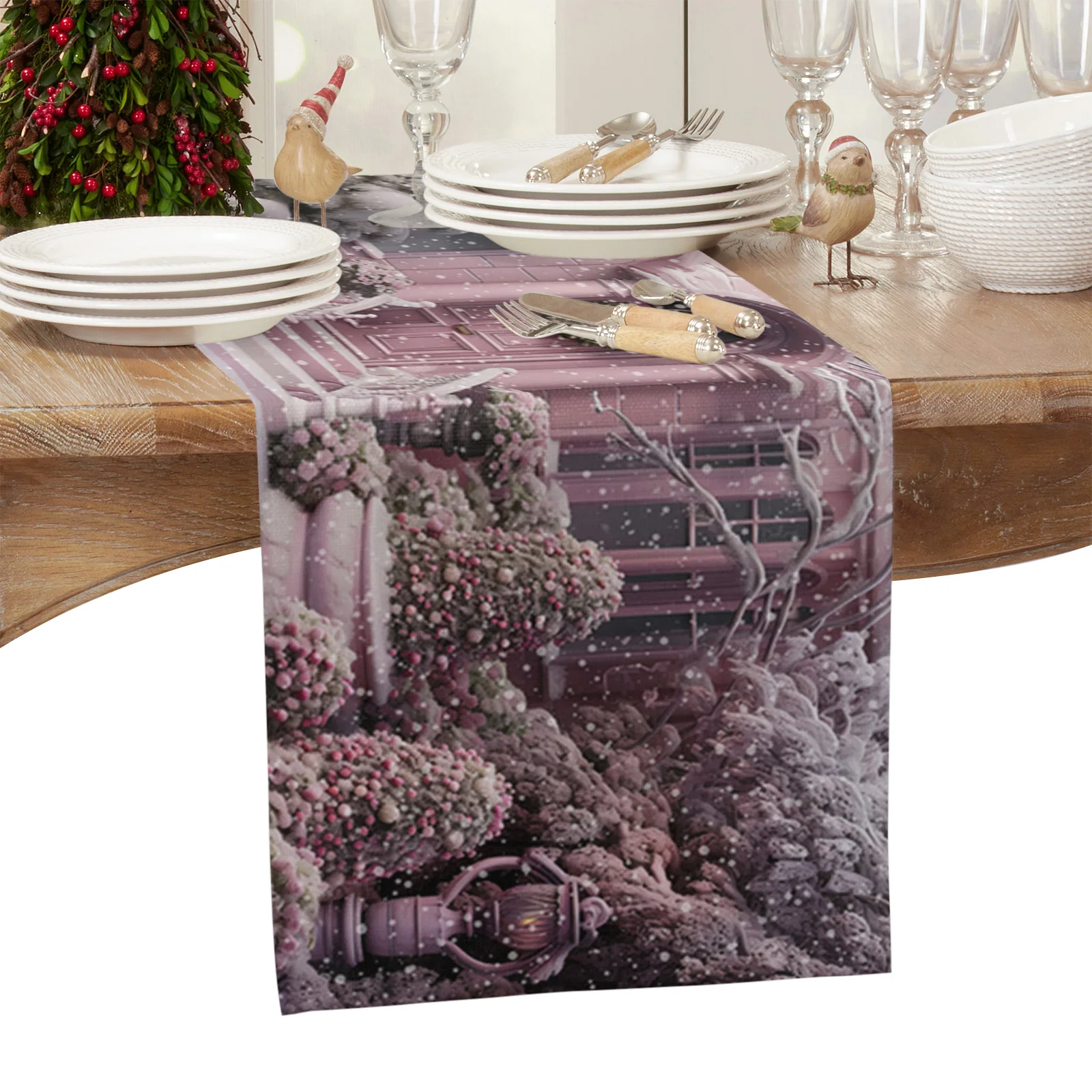 Christmas Castle Snowflakes Table Runner Cloth Table Decor 2024 for Home Tablecloth Xmas Ornament Navidad Natal New Year Gift