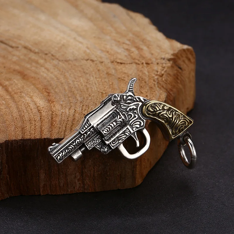 Pendentif revolver exquis et dominateur en argent regardé 925, argent thaïlandais, vintage rétro, vente en gros