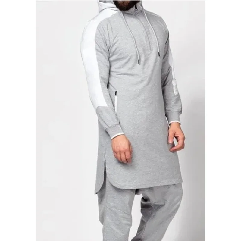 Bear's Den con capucha hombres musulmán Jubba Thobe Patchwork ropa islámica manga larga Dubai Kaftan masculino Arabia Saudita camisa P nuevo 2025