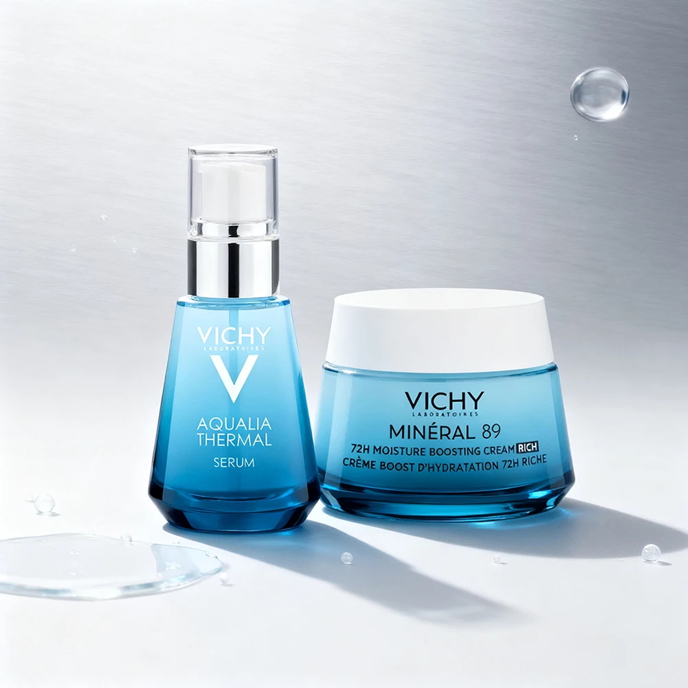 Vichy Conjunto de productos para el cuidado de la piel, actividad muscular hidratante y empoderadora, rico en ingredientes probióticos, crema facial líquida de esencia