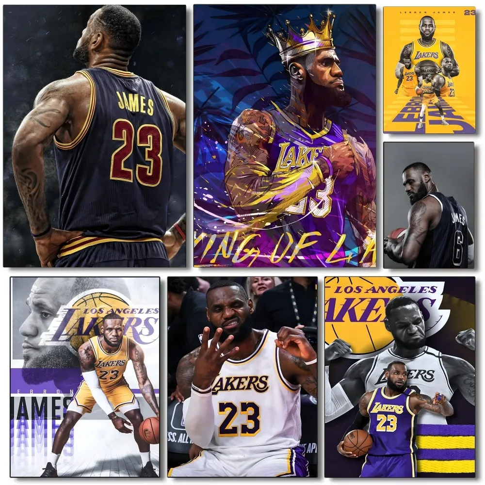 1PC L-LeBron James Poster Self-adhesive Art Waterproof Paper Sticker Coffee House Bar Room Wall Decor