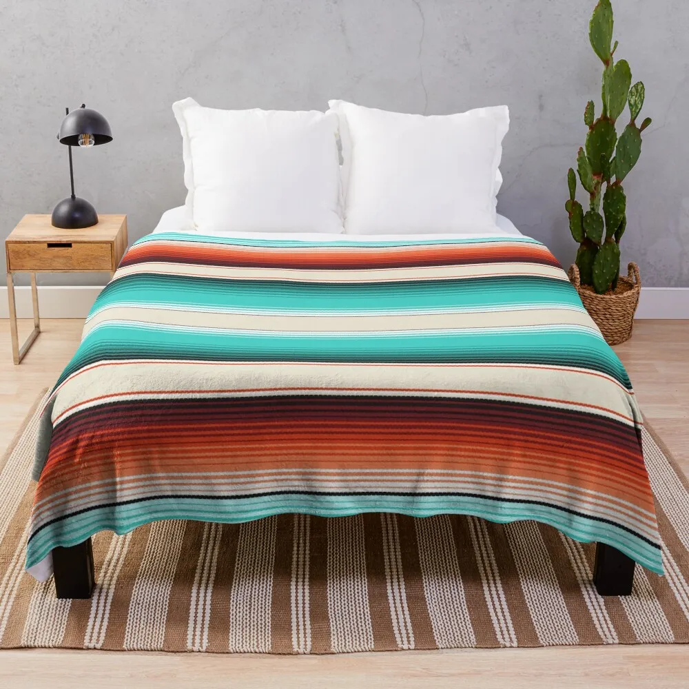 

Navajo White, Turquoise and Burnt Orange Southwest Serape Blanket Stripes Throw Blanket Loose Stuffeds Blankets