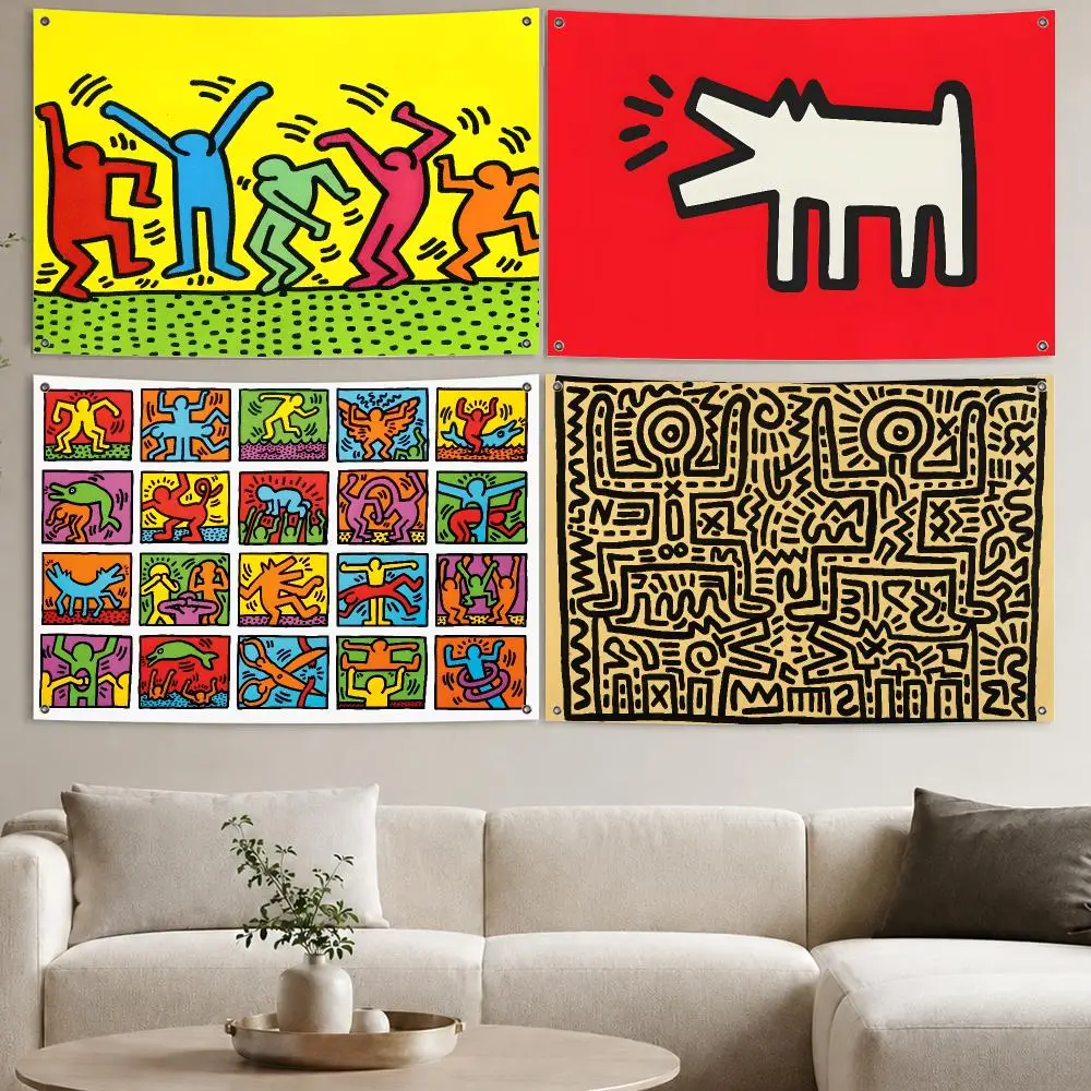 K-KeithS Artist Art H-Haring Flags Aesthetic Wall Tapestry Printed Wall Hanging Living Room Party Outdoor Decor