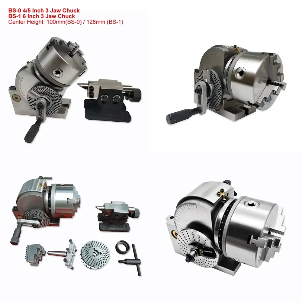 2026 Universal Dividing Head for BS-0 4 Inch 5 Inch CNC Rotary Axis 3 Jaw Chuck 100mm 125mm CNC Tailstock for CNC Router