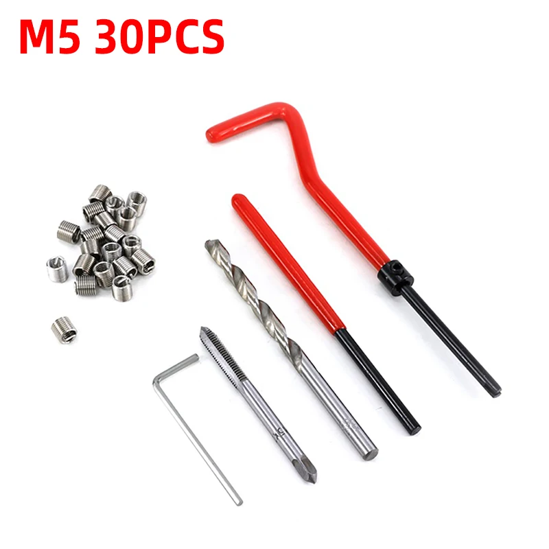 30-teiliges Reparatur-Einsatz-Set für Schräggewinde aus Edelstahl, M5/M6/M8 Vollgewinde, Blechschrauben-Hülsen-Set für Reparatur und Gewinde – Detail 6