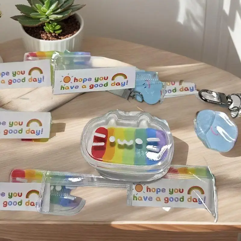 Un divertente giocattolo antistress da spremere al formaggio a tema gatto arcobaleno per bambini, studenti, adulti e ambienti di ufficio