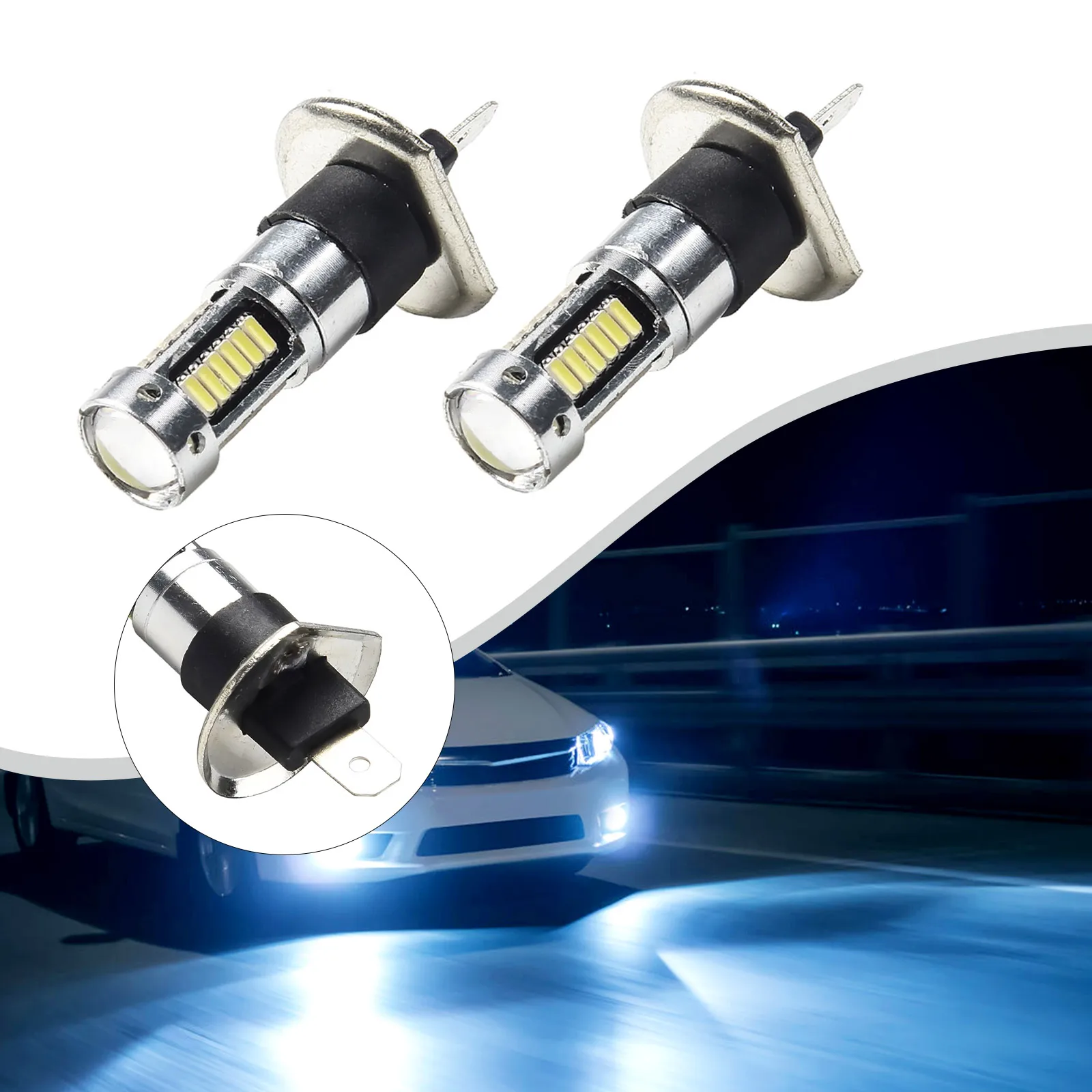 

2 Pcs H1 LED Fog Light Bulbs Kits 6000K White LED Fog Driving Bulb Conversion Ultra-Bright DC 12V To 24V LED Chip High Power