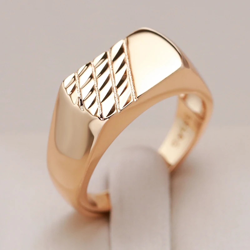 Kinel Hot Fashion Glossy Men Ring 585 Rose Gold Color Simple Square Ring For Women High Quality Daily Fine Jewelry