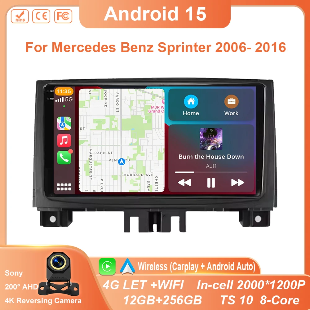 

Android 15 QLED For VW Crafter For Mercedes Benz Sprinter 2006- 2016 Car Radio Android CarPlay+auto 4G+WIFI GPS Navigation DSP