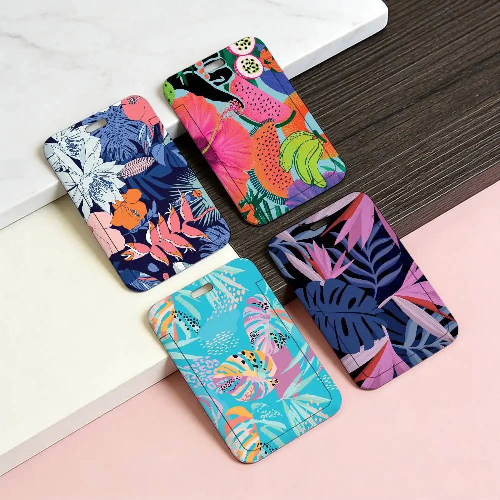 

Tropical Rainforest Flowers Plastic Slide Cover Lanyard Work ID Bag Bus Student Photo Idol Badge Card Holder Employee