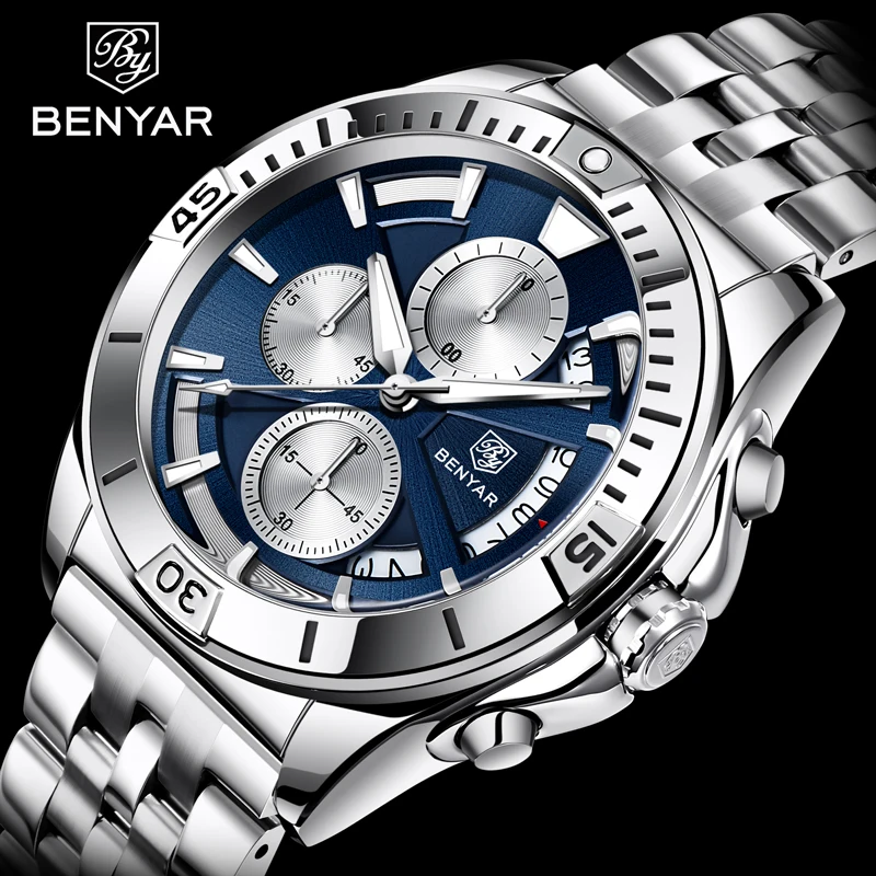 BENYAR Men\'s Watches Top Brand Luxury 2021 Men Quartz Wristwatches Fashion Multifunctional Chronograph Clock Relogio Masculino