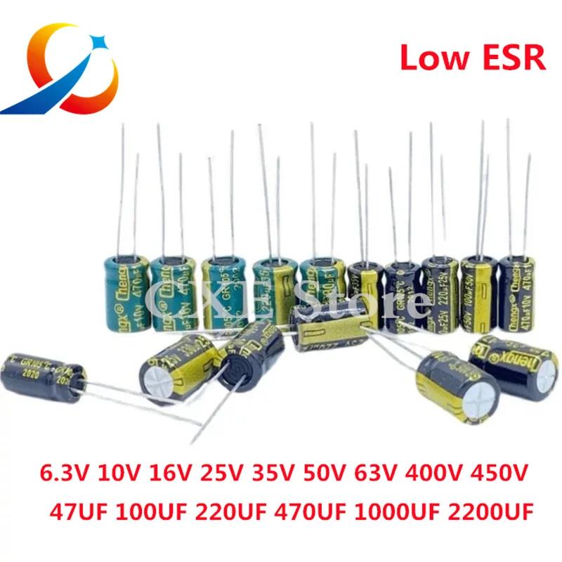 2-50pcs Aluminum Electrolytic Capacitor 6.3V 10V 16V 25V 63V 100V 400V High Frequency Low ESR 47UF 330UF 470UF 1000UF 2200UF 20%