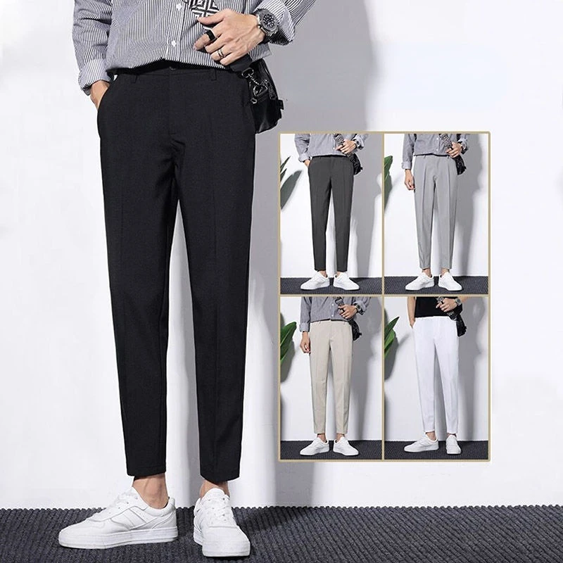 

Autumn Winter Suit Pants Men Business Elastic Waist Classic Slim Straight Korean Version Thick Formal Work Trousers Male E52