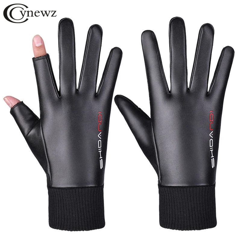 الشتاء الرجال قفازات مقاوم للماء يندبروف بولي Leather الجلود الدافئة الرياضة في الهواء الطلق قفازات ركوب الخيل شاشة تعمل باللمس أصابع كاملة قفازات الصيد