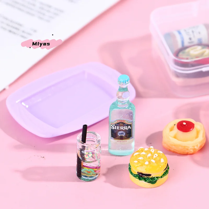 5Pcs/set Random Dollhouse Miniature Drink Bottle Food Dessert Plate Model 1/12 Mini Pretend Play Toy Doll House Accessories