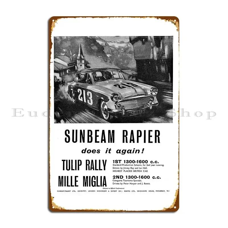 Sunbeam Rapier Classic Car Advert 1957 Metal Plaque Rusty Classic Cinema Designing Iron  Tin Sign Poster
