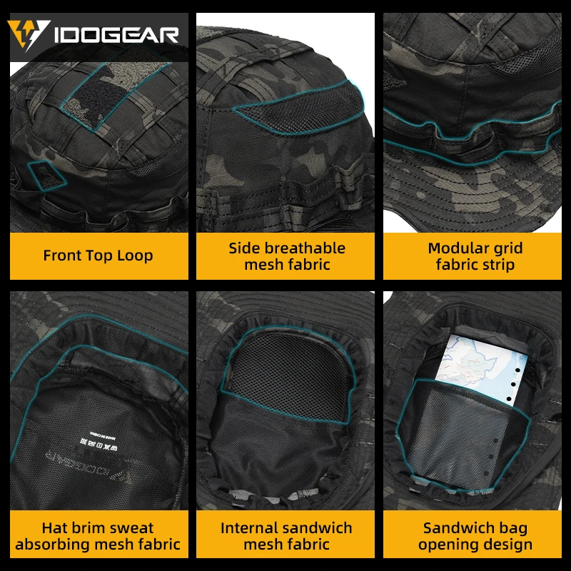 IDOGEAR التكتيكية Boonie قبعة الغابة قبعات للحماية من الشمس قابل للتعديل تنفس واسعة حافة قبعة لصيد الأسماك 3623
