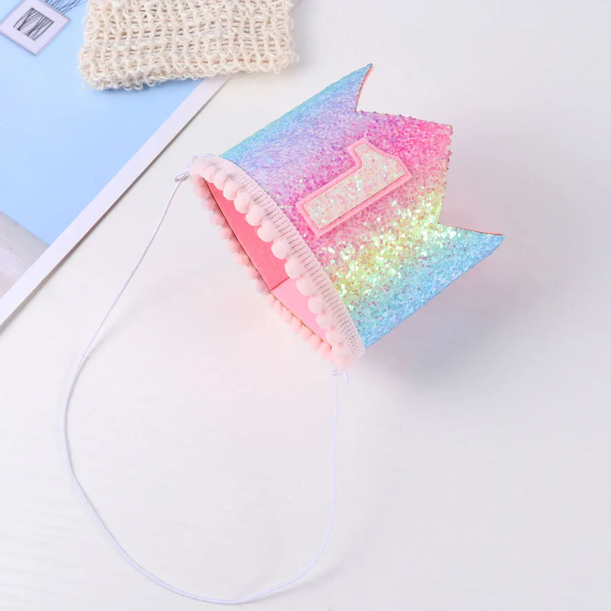 

1PC Rainbow Gradient Glitter Particles Crown Birthday Decoration Birthday Hat (Rainbow Crown Number 1)