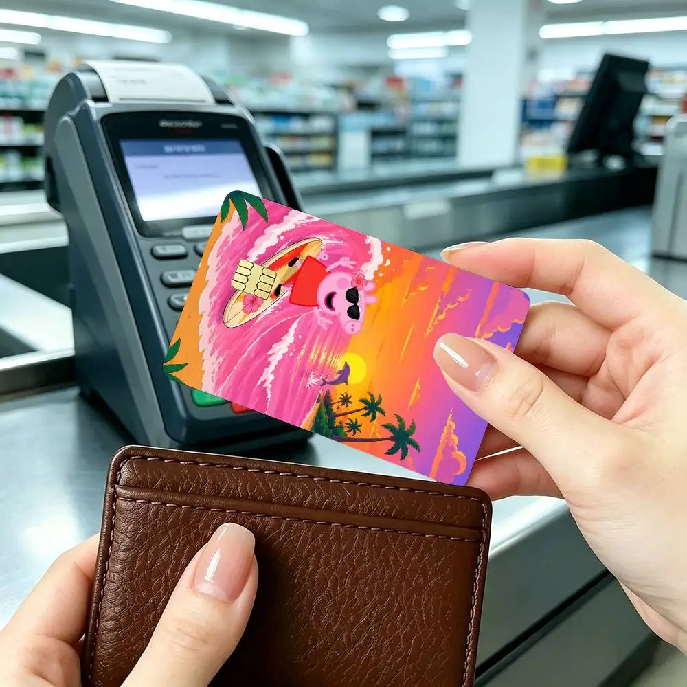 Pink P-P-Peppas-es Pigs  Credit Card HD Stickers Game Card Decal Small Chip Waterproof Sticker Gift view 2