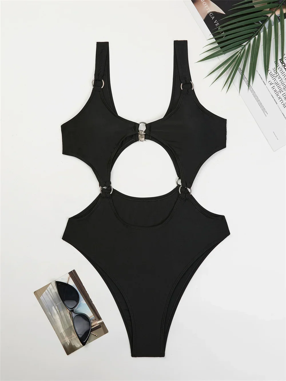 Black Bikini Rings Cut Out Monokini Push Up Punk Swimsuit Micro Bikinis Extreme Vacation Swimwears Women Beach Outfits Sexys Set