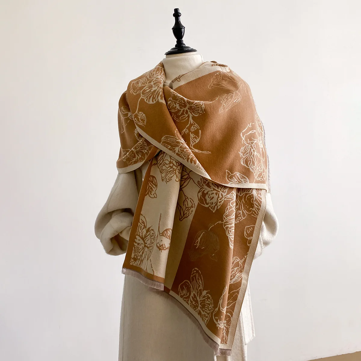 

Женские шарфы с двусторонним принтом и кисточками, шаль, зимняя теплая накидка, бандана, пашмина, женский платок, толстое одеяло, модный шарф