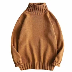 Solid Color Turtleneck Sweater 2023 Winter Wool Knit Pullovers Korea Style Loose Sweaters Oversize Men Clothing Harajuku Knitted