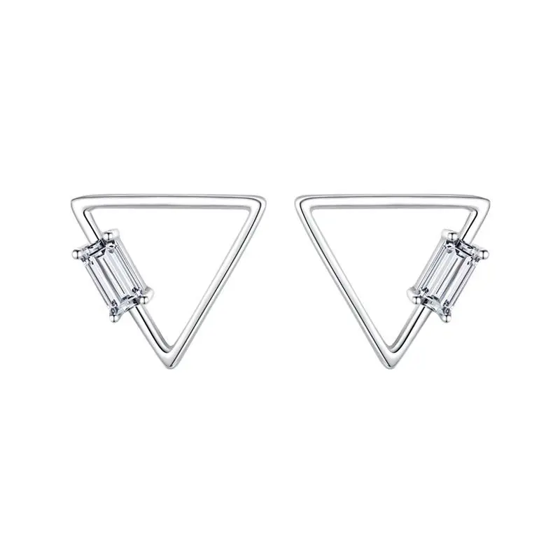

Geometric Design S925 Sterling Silver Simple Triangle Earrings with Diamond
