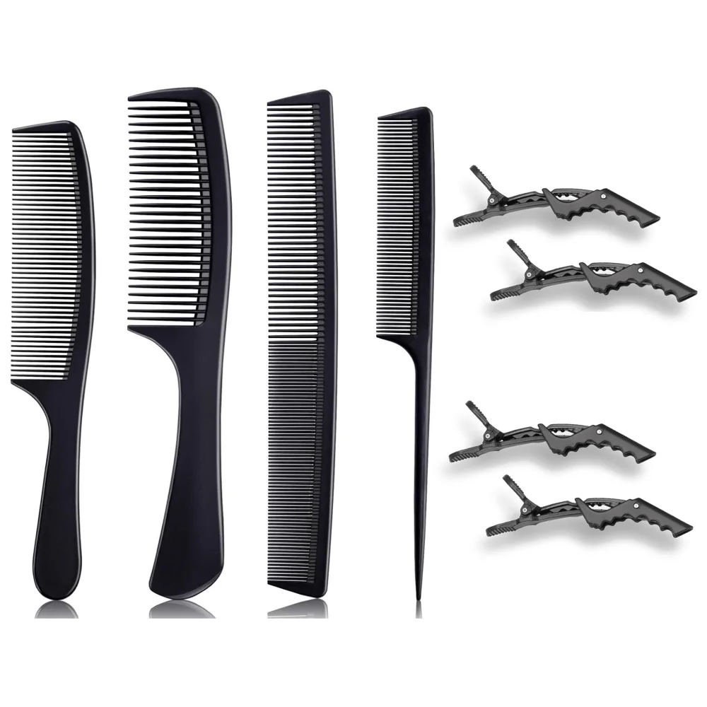 

4 Pieces Combs for Women and Man, Premium Black Carbon Fiber Hair Comb Set for Teasing and Parting, Combs for Hair Stylists.