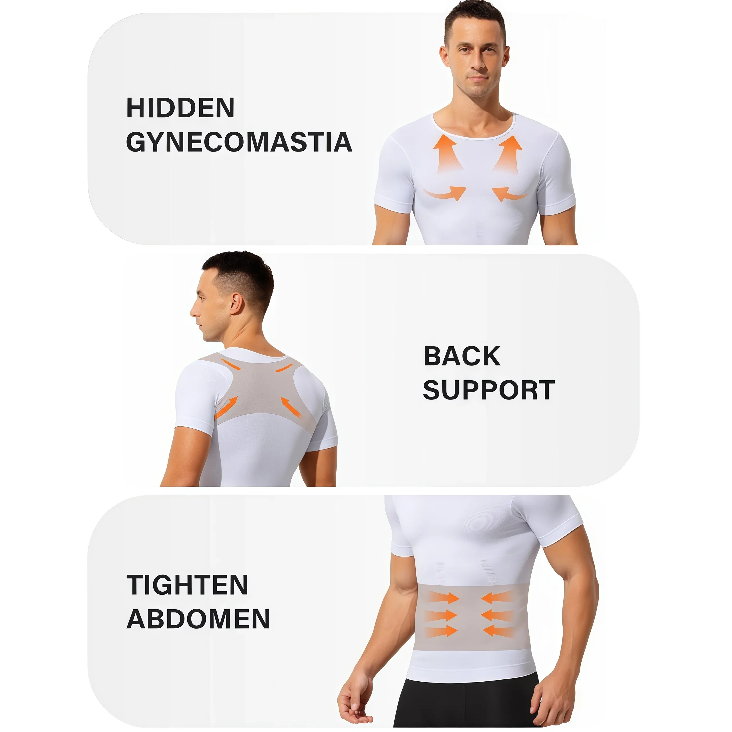 1 Stück nahtloses Kompressionsshirt für Herren, schlankmachendes Bauch-Body-Shaper-Kurzarmshirt, Trainings-Unterhemd für das tägliche Training – Detail 6