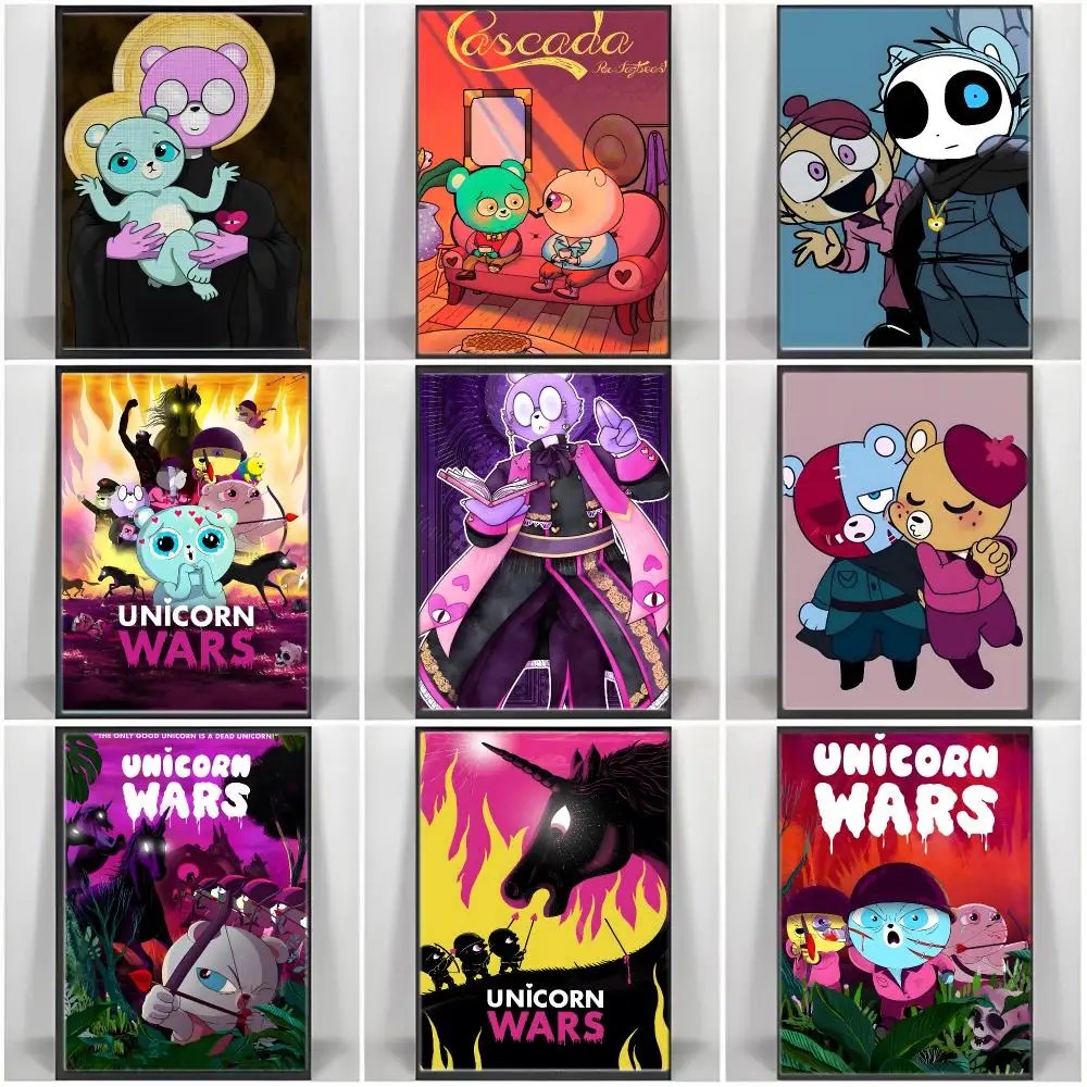 Dark Animation U-Unicorn Wars Poster, selbstklebender, wasserfester Kunstdruckpapieraufkleber, Wanddekoration für Kaffeehaus, Bar, Zimmer