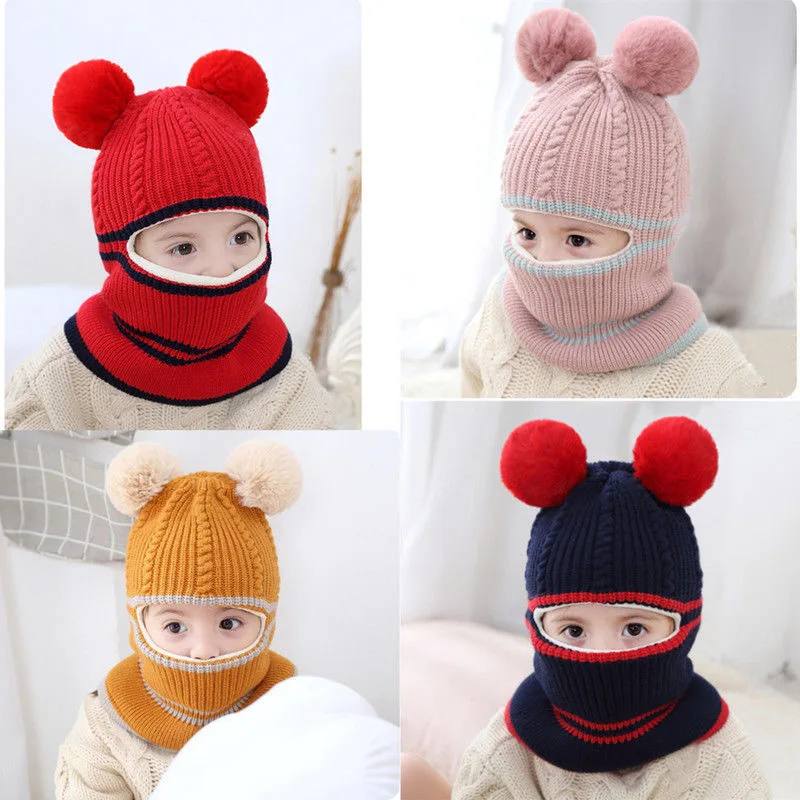 Autumn Cute Baby Hats for Children 3-8Years Boys Winter Hats and Scarves Set Boys Girls Add Thick Hats and Necklaces