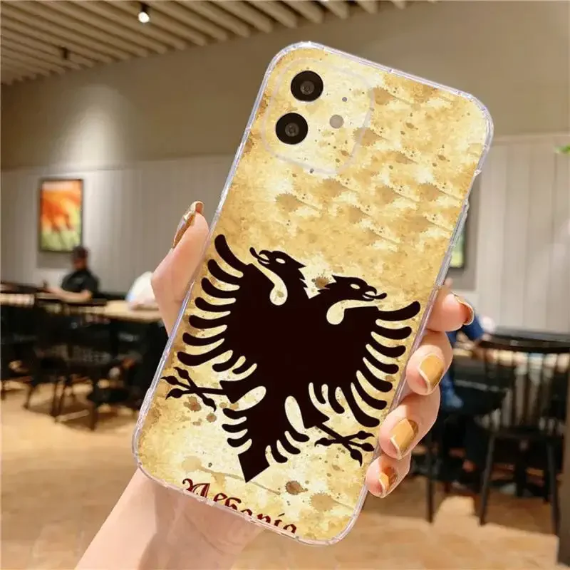 A-Albania Flag Eagle Phone Case For iPhone 15,14,13,12,11 Plus,Pro,Max,XR,XS,X,7,8 Plus,SE,Mini Transparent Silicone Soft